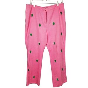 CJ Laing Women's Corduroy Pants. Pink w/ Green Turtle Embroidery. 12